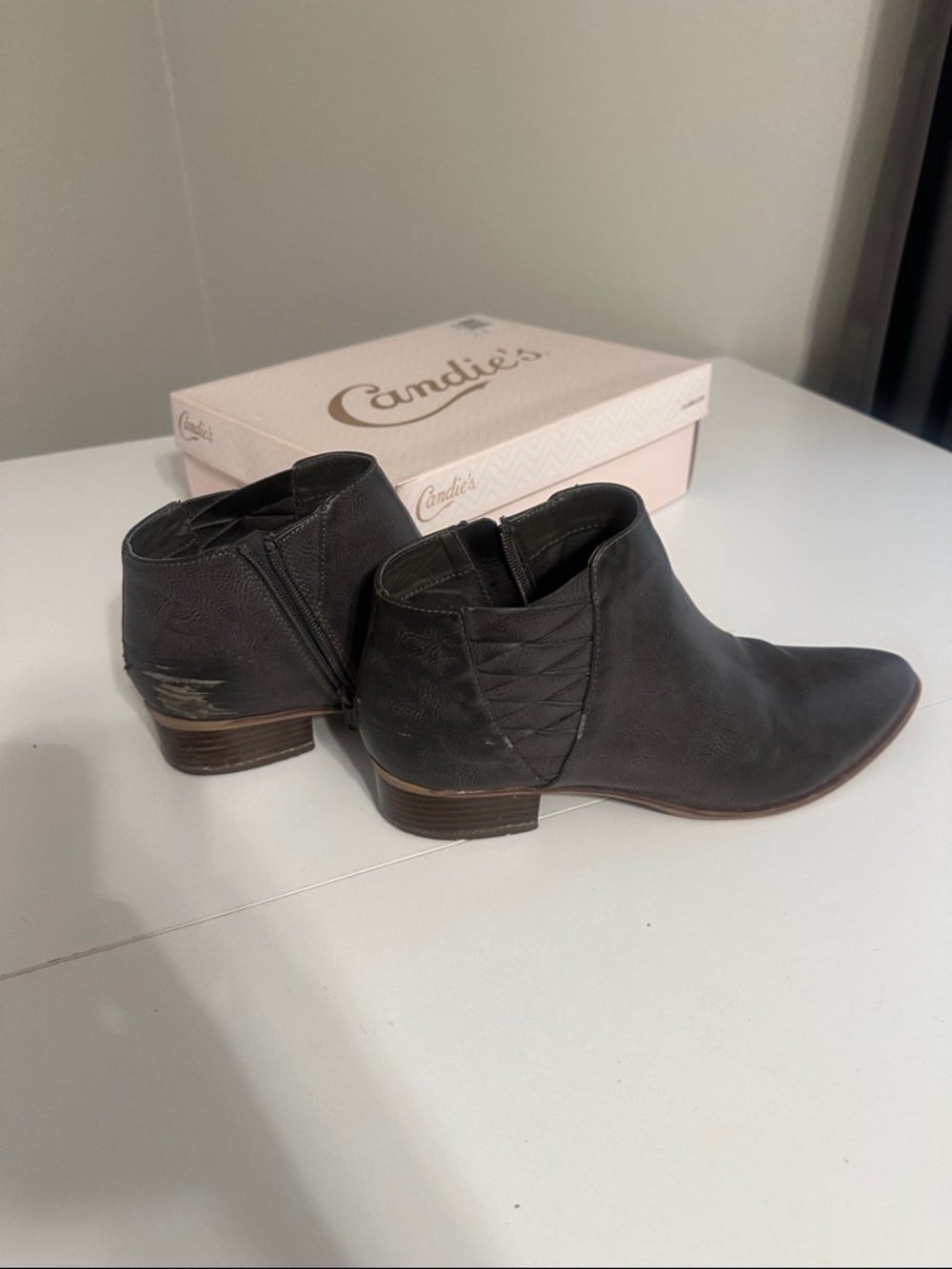 Candie's Dark Gray Women's Ankle Booties with Low Heel